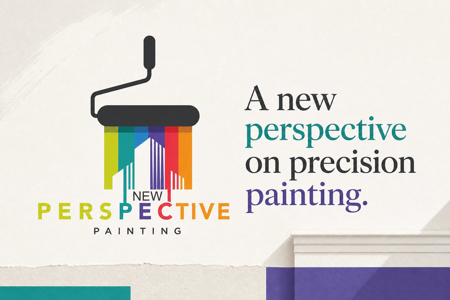 New Perspective Painting banner featuring a colorful paint roller logo and the tagline 'A new perspective on precision painting.'